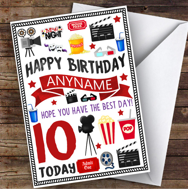 Cinema Film Movie Night Any Age & Name Personalised Children's Birthday Card