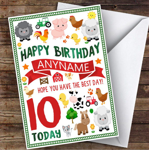 Fun On The Farm Animals Any Age & Name Personalised Children's Birthday Card