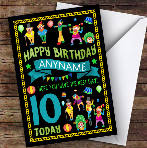 Boy Black Crazy Clown Any Age & Name Personalised Children's Birthday Card