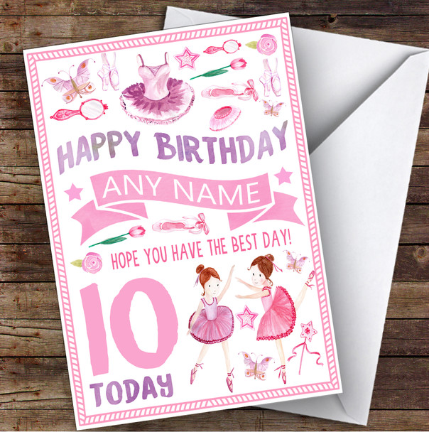 Pink & Purple Ballerina Ballet Any Age & Name Children's Birthday Card