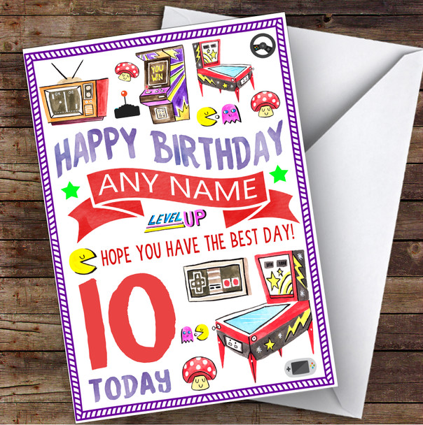 Retro Arcade Game Any Age & Name Personalised Children's Birthday Card