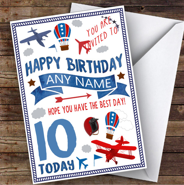 Plane In The Sky Any Age & Name Personalised Children's Birthday Card