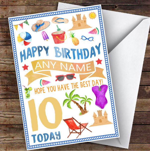 Sunny Beach Pool Any Age & Name Personalised Children's Birthday Card