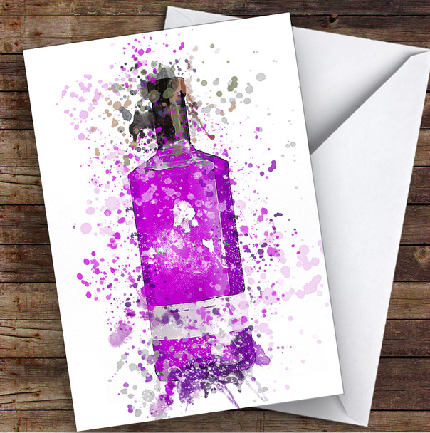 Watercolour Splatter Purple Rhubarb Ginger Gin Bottle Personalised Birthday Card