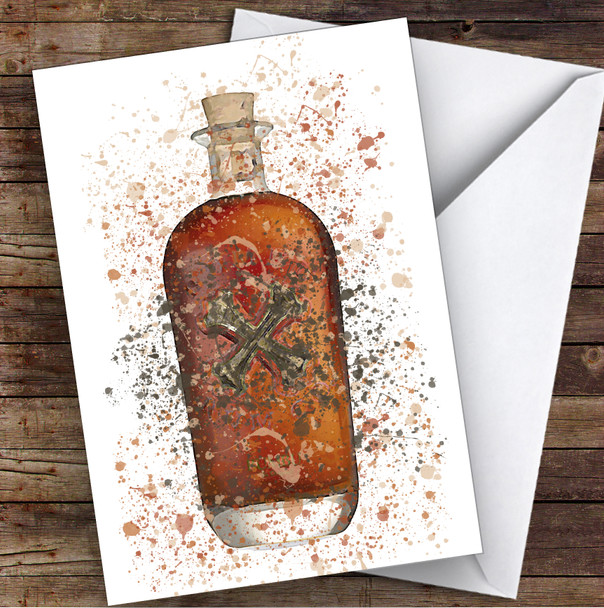 Watercolour Splatter Bumbo Spiced Rum Original Bottle Personalised Birthday Card