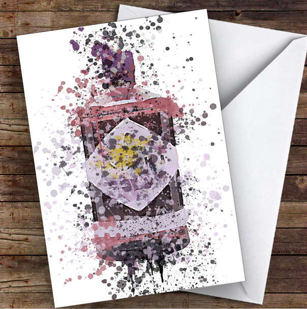 Watercolour Splatter Purple Red Midsummer Gin Bottle Personalised Birthday Card