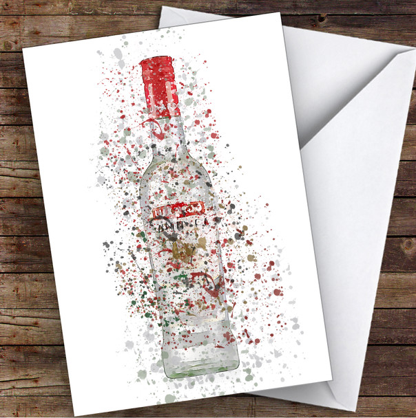 Watercolour Splatter Red Sambuca Bottle Any Occasion Personalised Birthday Card