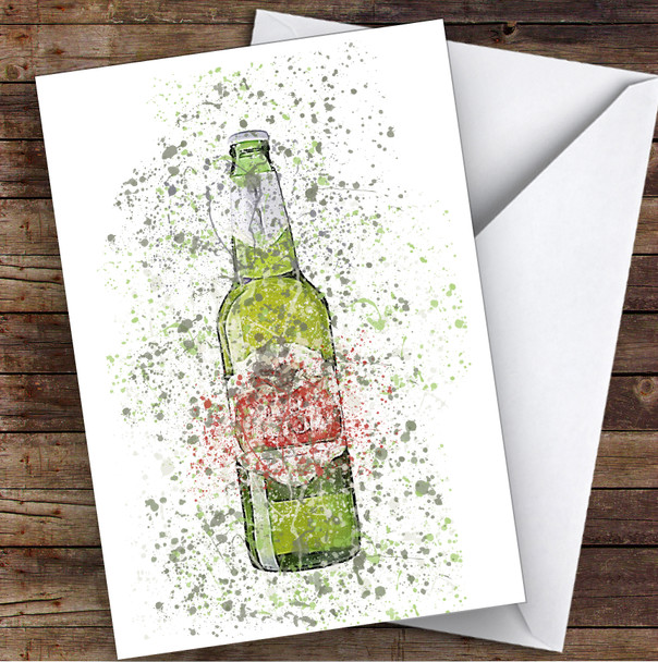 Watercolour Splatter Red Green Stellar Lager Bottle Personalised Birthday Card