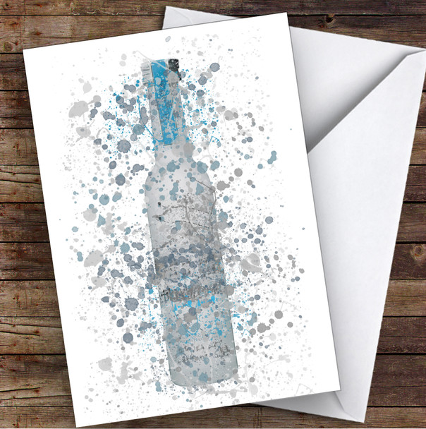 Watercolour Splatter Grey Blue Polish Vodka Bottle Personalised Birthday Card