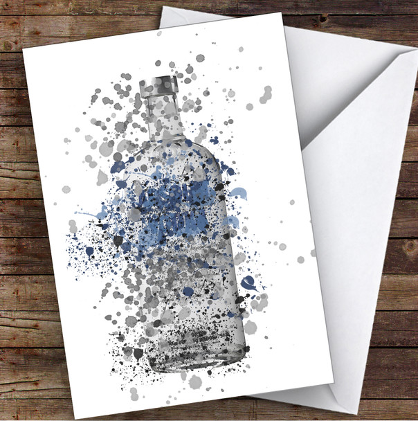 Watercolour Splatter Absolutely Blue Vodka Bottle Personalised Birthday Card