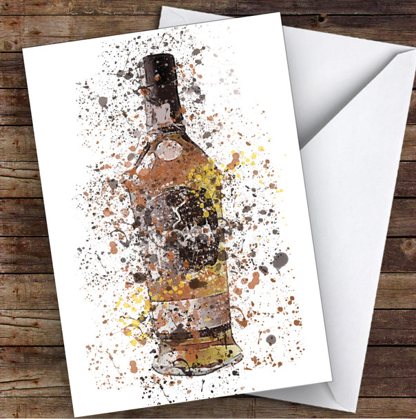 Watercolour Splatter Scottish Deer Whiskey Bottle Personalised Birthday Card