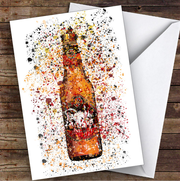 Watercolour Splatter Spanish Star Red Beer Bottle Personalised Birthday Card
