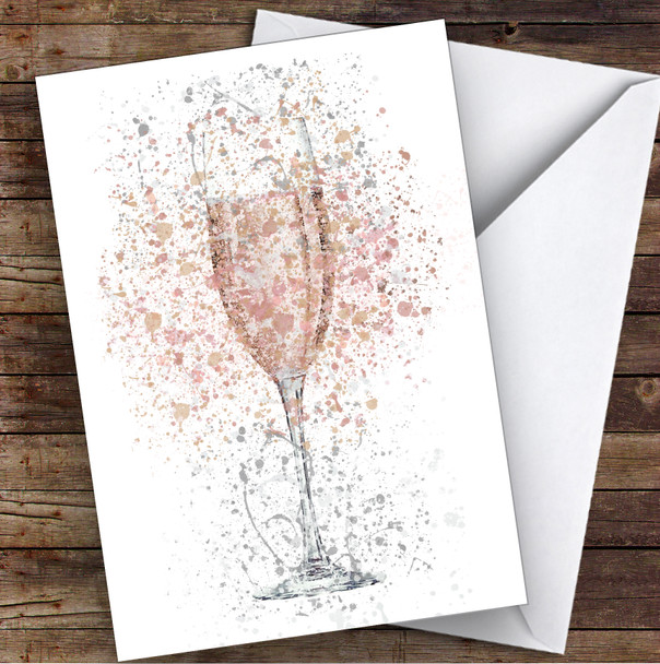 Watercolour Splatter Rose Champagne Flute Glass Personalised Birthday Card