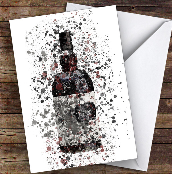 Watercolour Splatter Kracking Black Rum Bottle Personalised Birthday Card