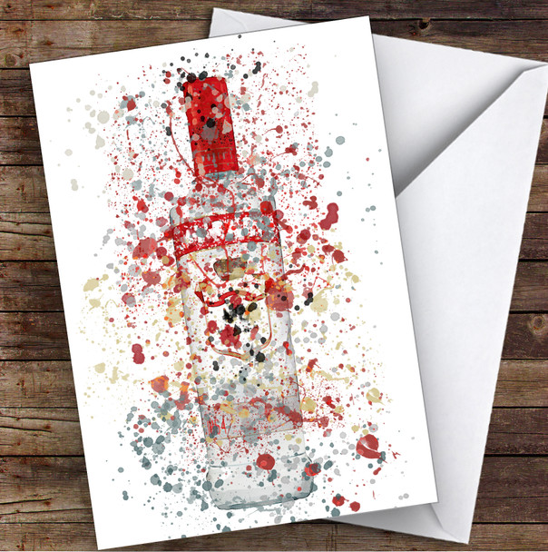 Watercolour Splatter Red Label 21 Vodka Bottle Personalised Birthday Card
