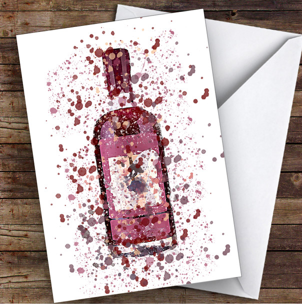 Watercolour Splatter Sloe Red Swan Gin Bottle Personalised Birthday Card