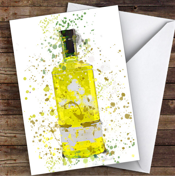 Watercolour Splatter Yellow Quince Gin Bottle Personalised Birthday Card