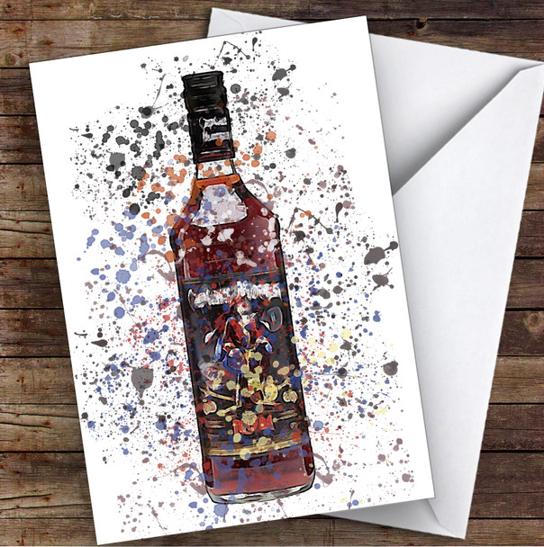 Watercolour Splatter Dark Original Rum Bottle Personalised Birthday Card