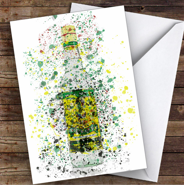 Watercolour Splatter Strong Proof Rum Bottle Personalised Birthday Card