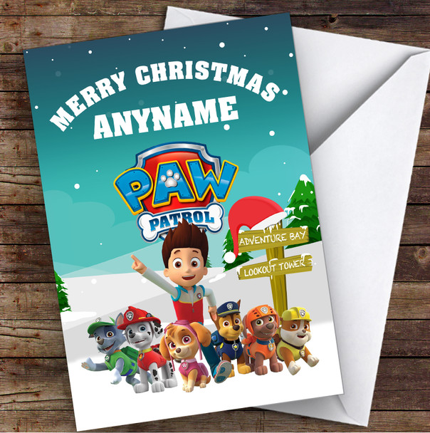 Paw Patrol Pups & Rider Christmas Snow Scene Children's Christmas Card