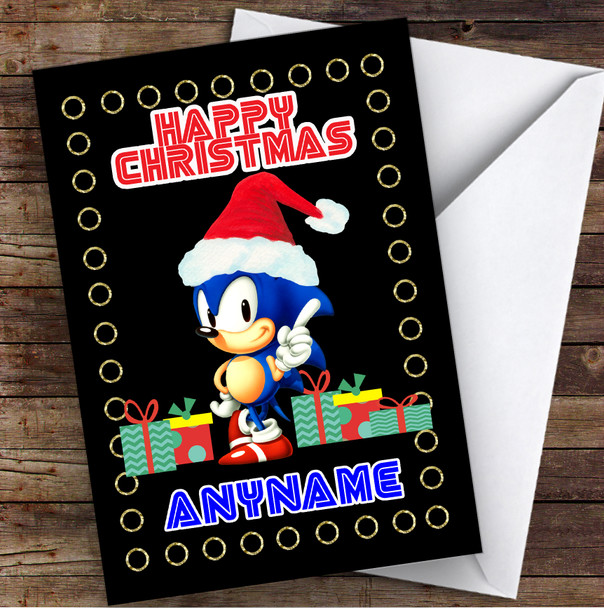 Retro Sonic The Hedgehog Xmas Personalised Children's Christmas Card