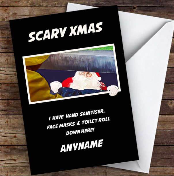 Funny Corona Santa Tempting Georgie With Supplies Lockdown Christmas Card