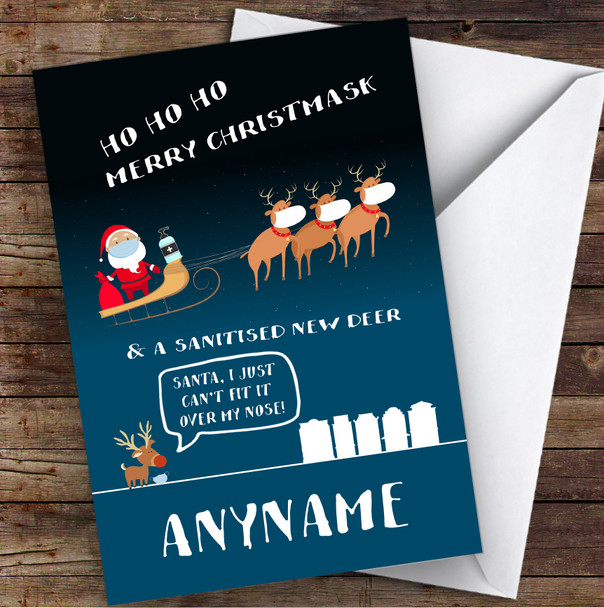 Ho Ho Ho Merry Christmask Funny Santa & Reindeers Joke Christmas Card