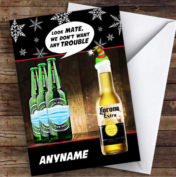 Funny Corona No Trouble Please Lockdown Personalised Christmas Card