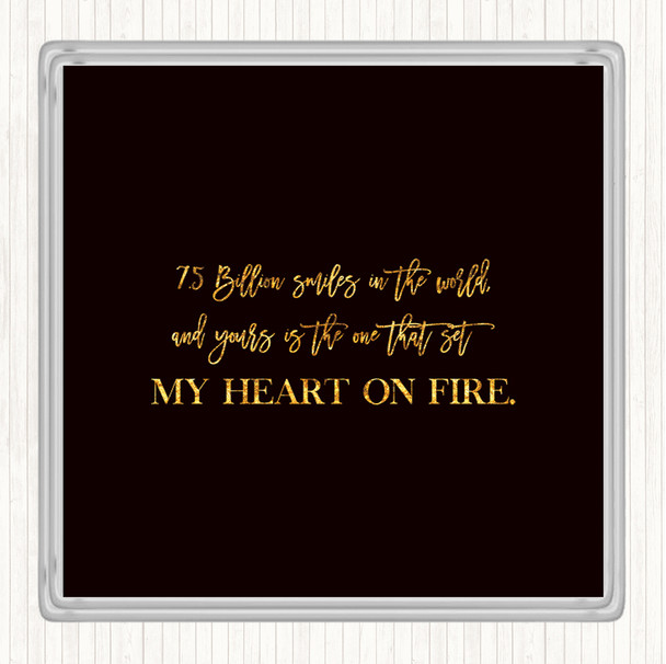 Black Gold Heart On Fire Quote Coaster