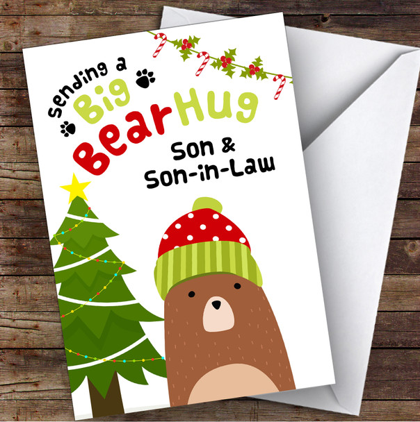 Son & Son In Law Sending A Big Bear Hug Personalised Christmas Card