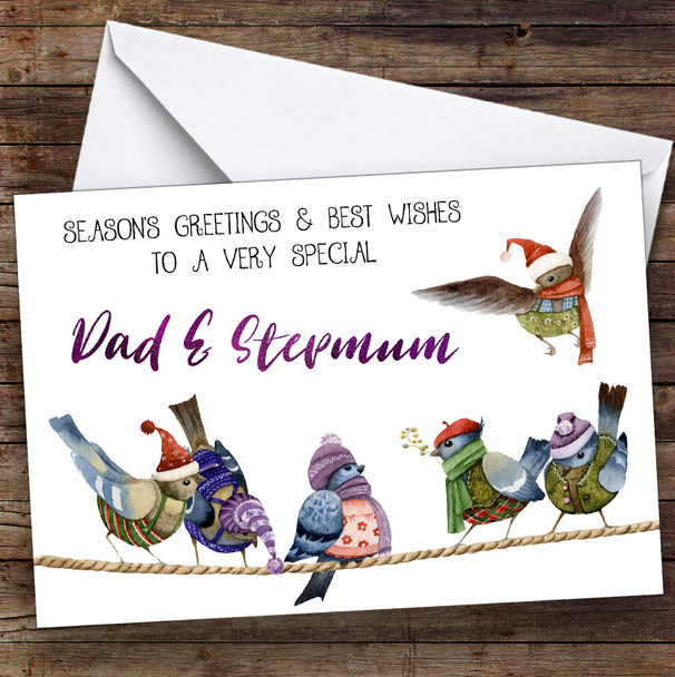 Cute Birds Very Special Dad & Stepmum Personalised Christmas Card