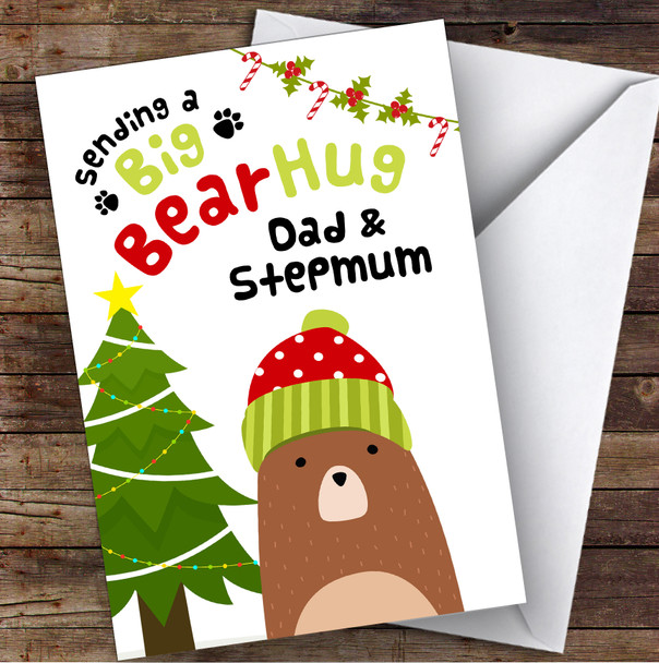 Dad & Stepmum Sending A Big Bear Hug Personalised Christmas Card