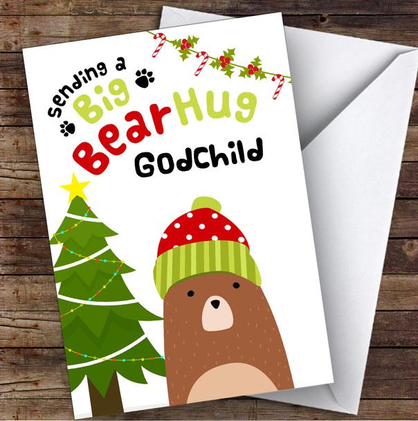 Godchild Sending A Big Bear Hug Personalised Christmas Card