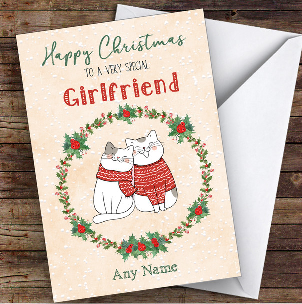 Cute Cats Romantic Girlfriend Personalised Christmas Card