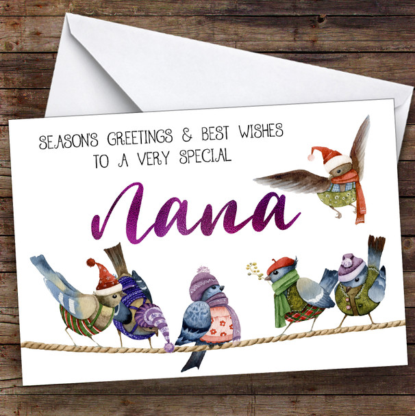 Cute Birds Very Special Nana Personalised Christmas Card
