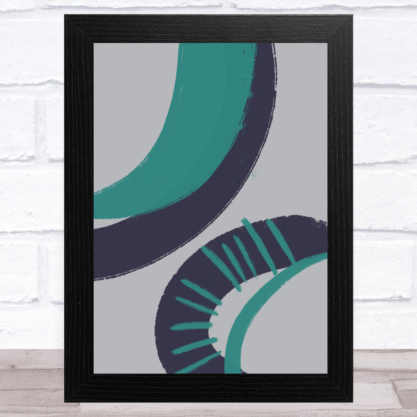 Navy Blue Turquoise And Grey Abstract Strokes Design 2 Wall Art Print