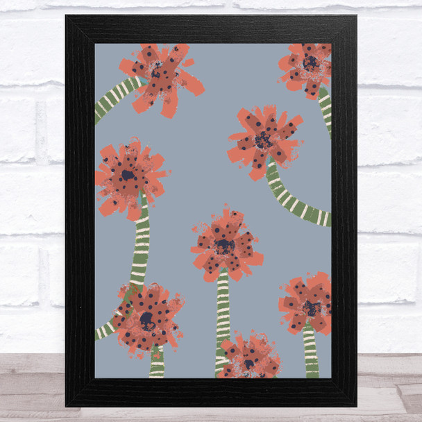 Hand Drawn Abstract Flowers Pink Green Wall Art Print