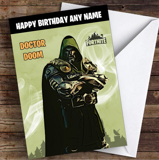 Doctor Doom Gaming Comic Style Kids Fortnite Skin Children's Personalised Birthday Card