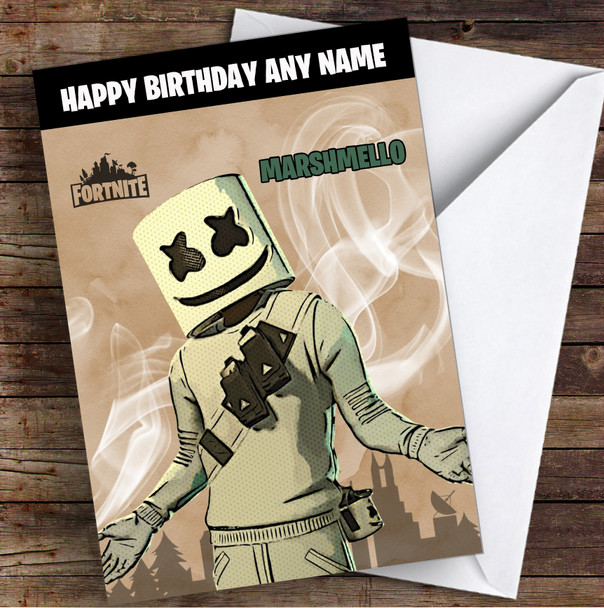 Marshmello Gaming Comic Style Kids Fortnite Skin Children's Personalised Birthday Card