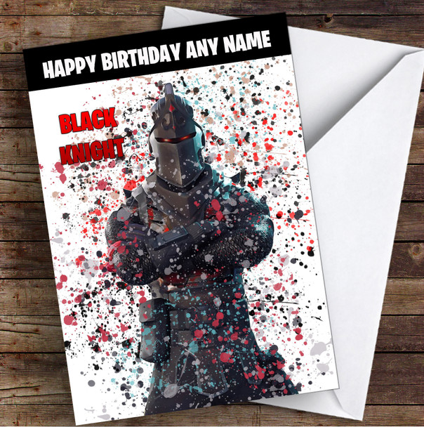 Splatter Art Gaming Fortnite Black Knight Kid's Children's Personalised Birthday Card