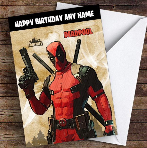 Deadpool Gaming Comic Style Kids Fortnite Skin Children's Personalised Birthday Card
