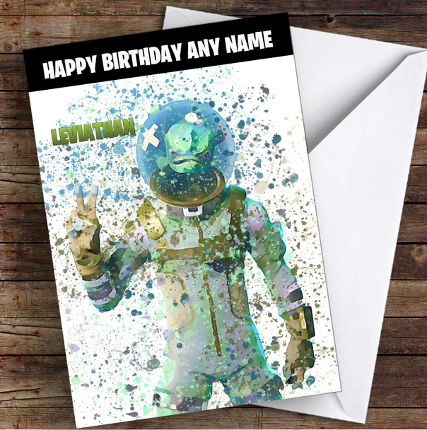 Splatter Art Gaming Fortnite Leviathan Kid's Children's Personalised Birthday Card