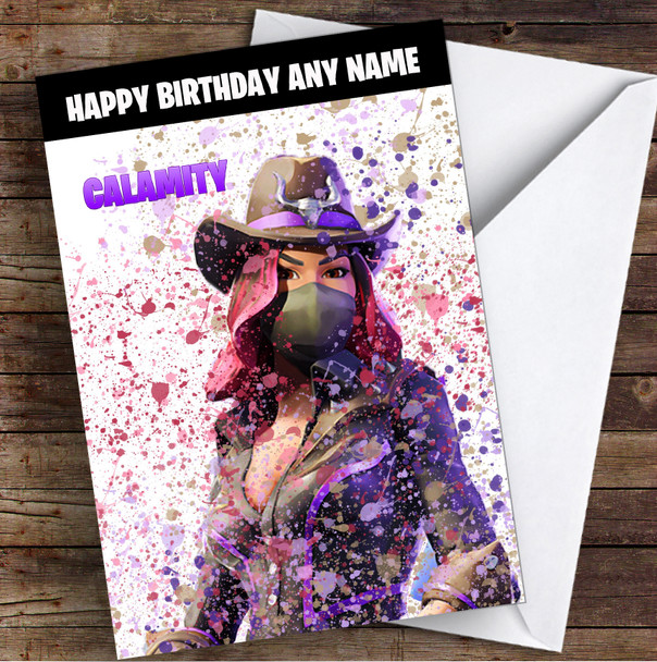 Splatter Art Gaming Fortnite Calamity Kid's Children's Personalised Birthday Card