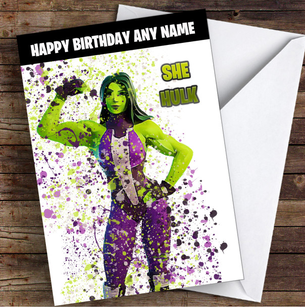 Splatter Art Gaming Fortnite She Hulk Kid's Children's Personalised Birthday Card