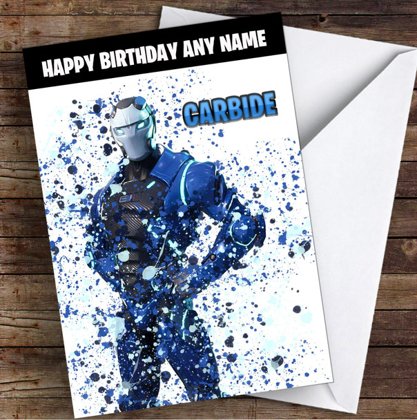 Splatter Art Gaming Fortnite Carbide Kid's Children's Personalised Birthday Card