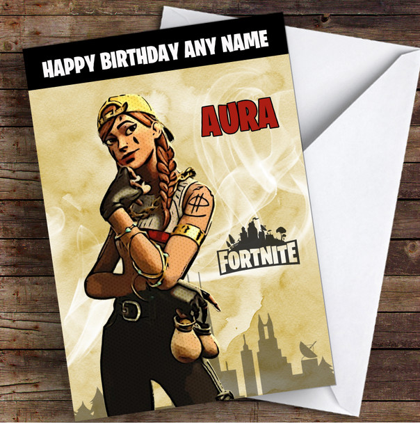 Aura Gaming Comic Style Kids Fortnite Skin Children's Personalised Birthday Card