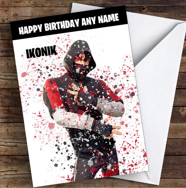 Splatter Art Gaming Fortnite Ikonik Kid's Children's Personalised Birthday Card