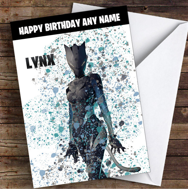 Splatter Art Gaming Fortnite Lynx Kid's Children's Personalised Birthday Card