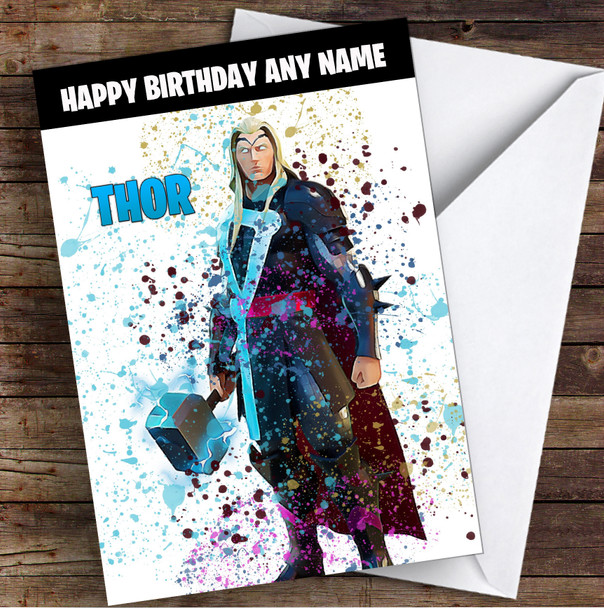 Splatter Art Gaming Fortnite Thor Kid's Children's Personalised Birthday Card