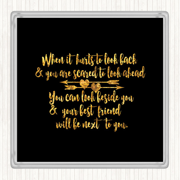 Black Gold Looking Ahead Quote Coaster